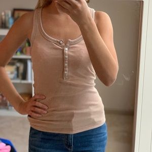 Aerie Real Soft Tan Button Up Ribbed Tank Top